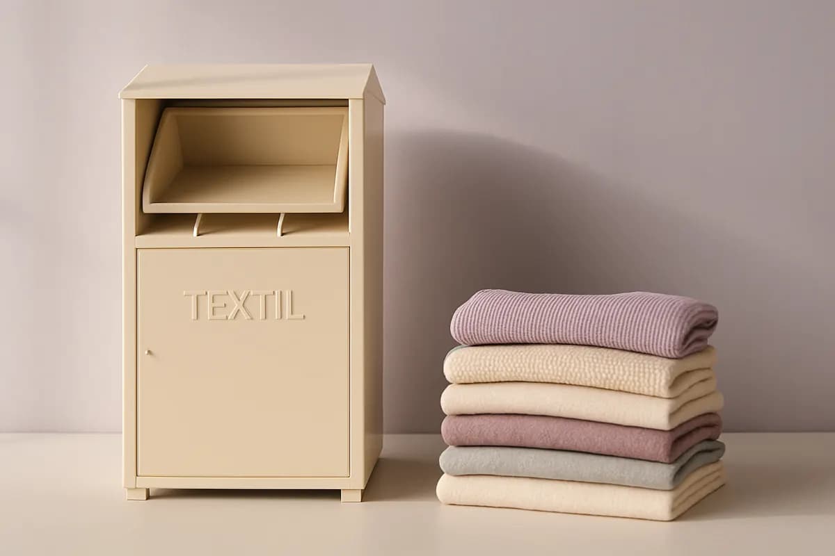 Kontejner na textil se složeným oblečením vedle